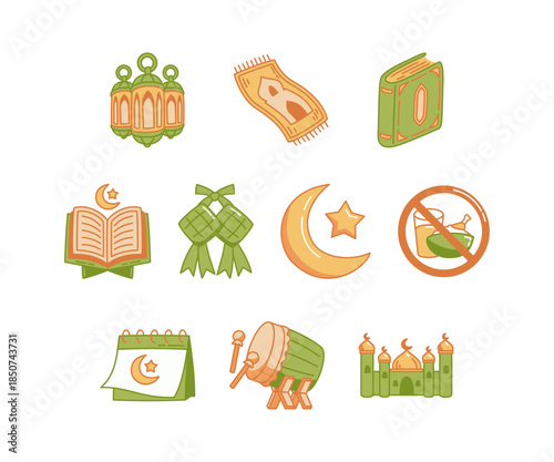 Eid al-Fitr and Ramadan Islamic Flat Icon Set