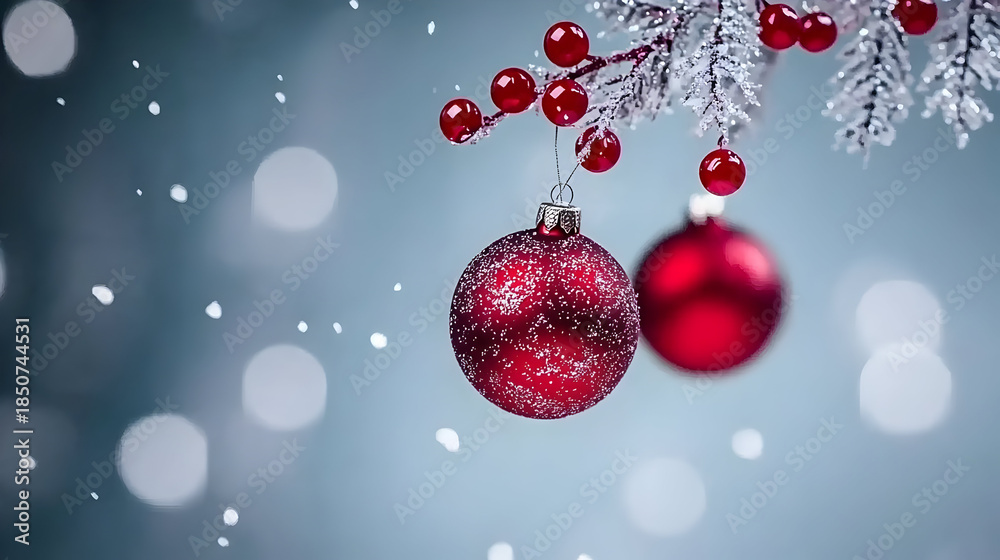 Fototapeta premium Christmas tree decoration with blurry background. Winter holidays festive background