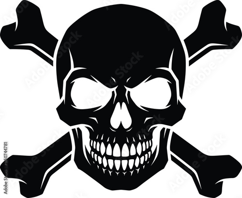 Stylized Black Skull and Crossbones Graphic on White Background symbol danger