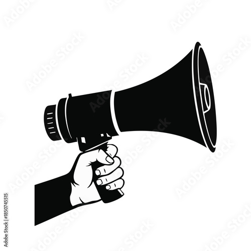 Hand Holding Megaphone Icon. Black Loudspeaker for Announcement Protest Marketing Communication.