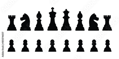 Chess Pieces Silhouette Icon Set. Chess Game Pieces Icons Collection. Chess Figures Silhouette Set