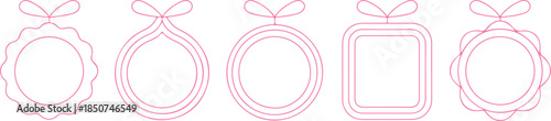 Five delicate pink outline frames with ribbon bows at the top for labels or greetings