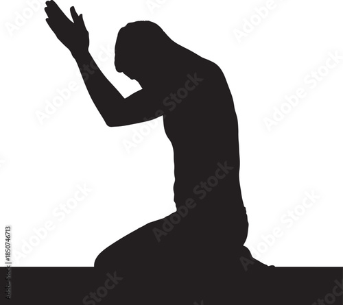 man kneeling and raising hand in prayer or praise gesture