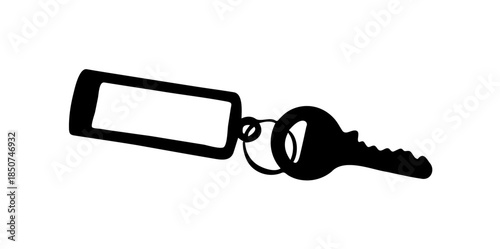 Car Key with Blank Keychain Tag Isolated White Background