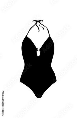 Stylish One-Piece Swimsuit Bathing Suit Silhouette for Summer Beachwear on Isolated White Background