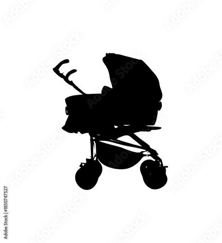Modern Baby Stroller for Transporting Infants, isolated white background.