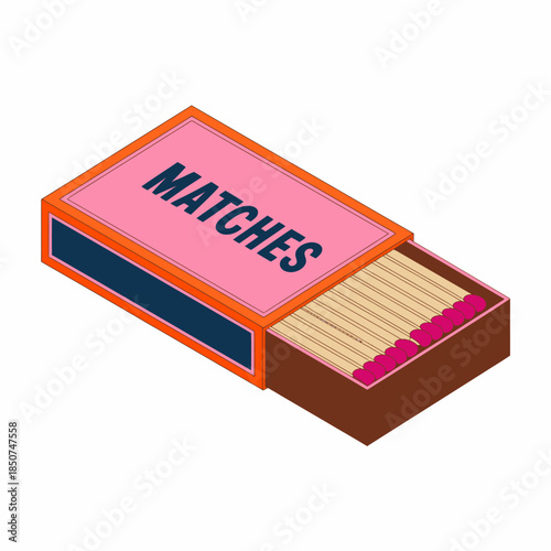An illustrated matchbox showcasing a vibrant design, with striking matches inside, represents the concepts of ignition, warmth, light, and the beginning of new experiences.
