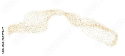 Confetti particle gold glow wave for festive event. Gold flying glitter explosion, golden dust and spark particles or shimmer burst. Liquid dust stripe holiday decoration. Vector illustration