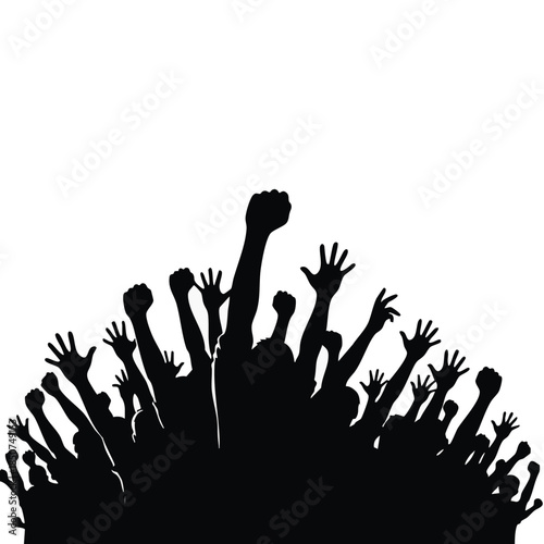 Protest Crowd Raised Hands Silhouette Unity  Support Cheering Rally People.