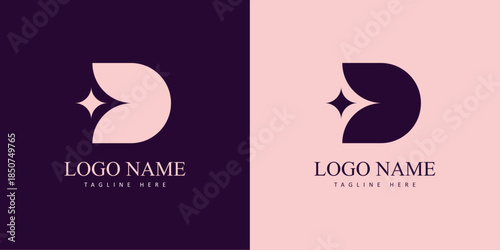 modern D letter logo with star sparkle branding concept
