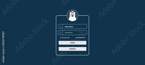 Login Username, password, identification information security and encryption.Digital security login interface showing username password fields.
