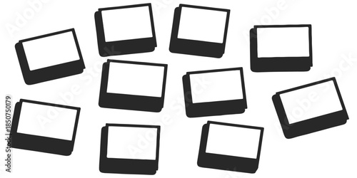 Collection of black polaroid frames isolated on white background