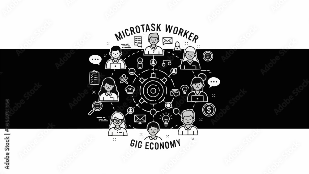 Obraz premium Microtask Worker Gig Economy Concept Illustration.