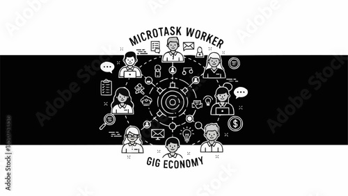 Microtask Worker Gig Economy Concept Illustration.