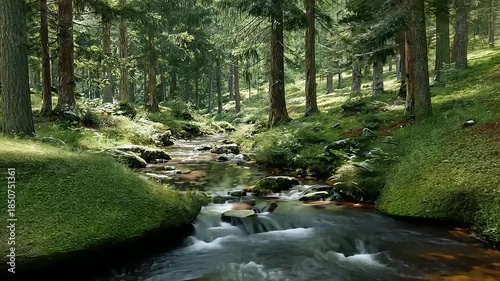 Serene Forest Stream - A Peaceful Journey Through Natures Embrace.