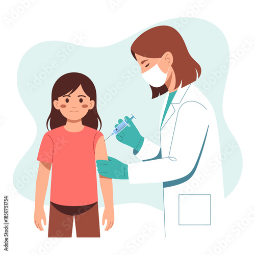 A cheerful child is receiving a vaccination from a medical professional. This image emphasizes health, care, and the importance of childhood vaccinations for well-being.