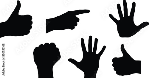 Six hand gesture silhouettes