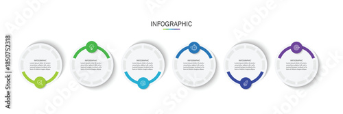 business infographic template, flat design with icon and 6 option or step