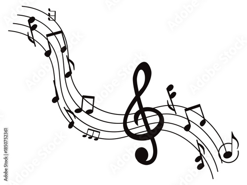 Musical note wave. Music notes melody on white background. waves of musical notes and songs .	
