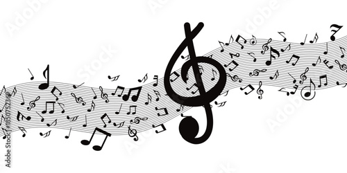 Musical note wave. Music notes melody on white background. waves of musical notes and songs .	
