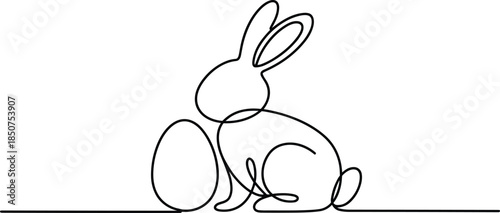 Simple line of a rabbit sitting next to an egg line rabbit