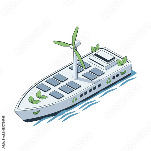 Eco-friendly futuristic ship powered by solar and wind energy.