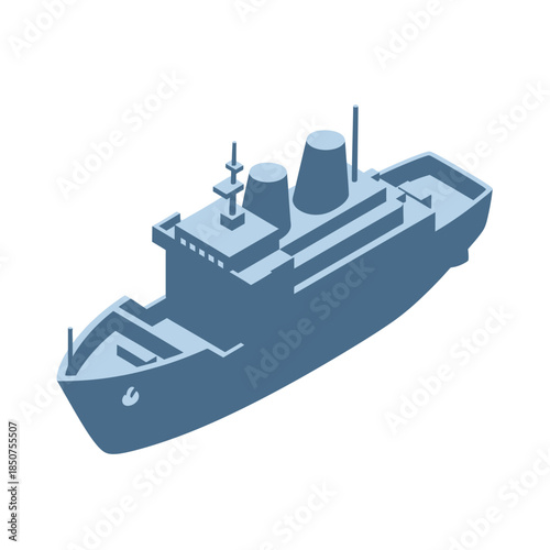 Isometric Blue Cruise Ship Illustration.