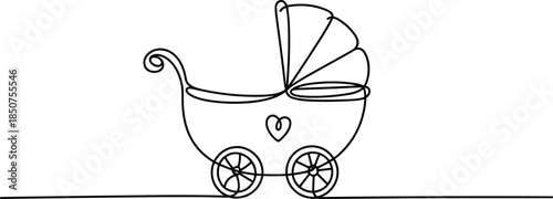 Black and white baby stroller with heart line simple baby carriage