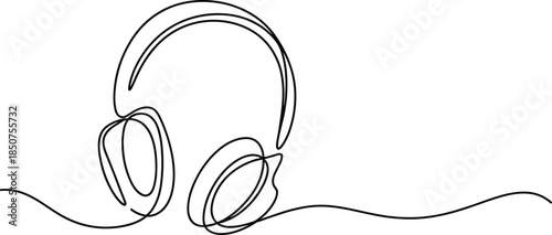 Black and white line of over the ear headphones line headphones