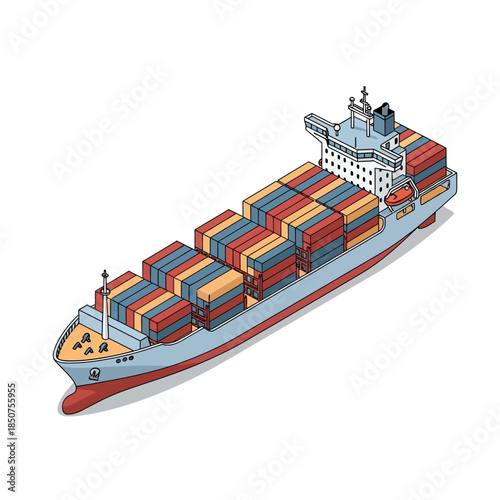 Large cargo ship carrying many colorful containers across the ocean.