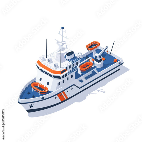 Modern Coast Guard Patrol Boat Illustration.