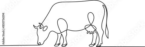 Black and white line of a cow and a person milking it