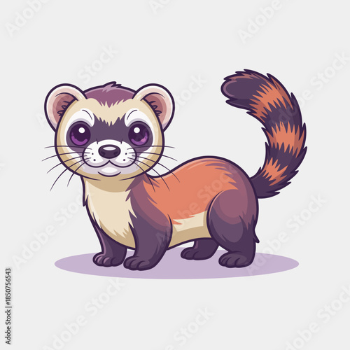 A cute and vibrant ferret character showcasing a friendly expression, designed in a playful style, reflecting charm and appeal, perfect for children’s media and merchandise.