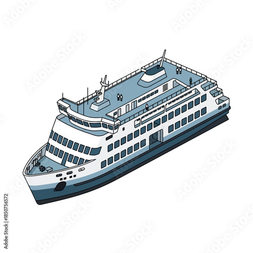 Modern Passenger Ferry Boat Illustration.