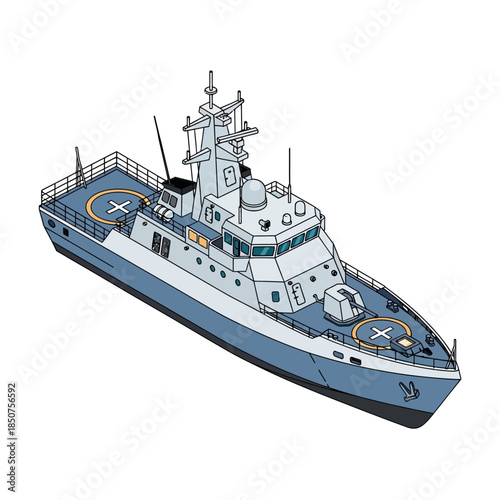 Modern Naval Patrol Boat with Helicopter Pad and Cannon.