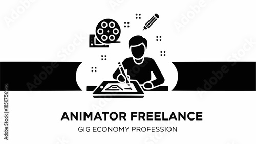 Animator Freelance Gig Economy Profession Drawing on Tablet.