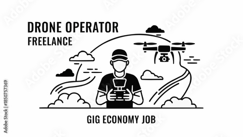 Drone operator freelance gig economy job illustration.