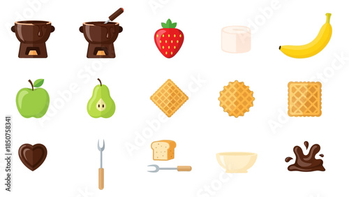 Delectable Chocolate Fondue Spread: A mouthwatering arrangement of fondue ingredients and dipping items, perfect for a cozy gathering or special event.