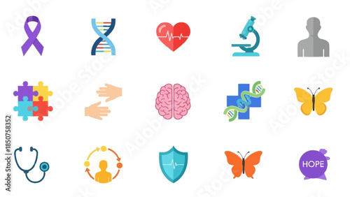 Health Icons: This image contains a variety of health icons. Each icon represents a different element associated with health and wellness, providing a visual representation of the concept.