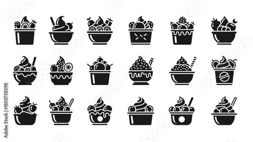 Ice cream array illustration: A delightful array of diverse ice cream servings, presented in bowls, offering a tantalizing glimpse of sweet treats, perfect for menu designs and culinary projects.