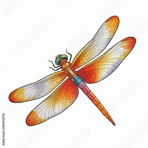 The image showcases a beautifully detailed dragonfly with vibrant colors and intricate wing patterns, representing the elegance of nature and the beauty of insects.