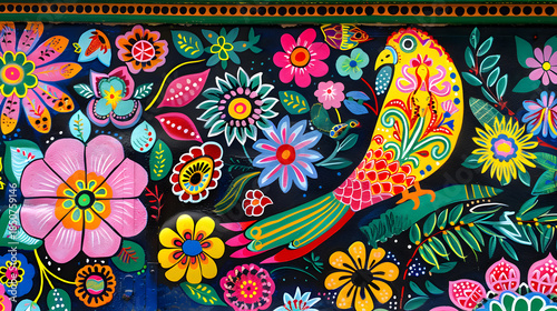 Colorful detailed traditional Pakistani truck art painting with floral patterns.
