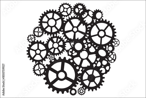 Intricate Interlocking Gears – Detailed Black and White Mechanical Vector Illustration
Symmetrical Cogwheel Pattern – Industrial Steampunk Precision Design