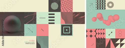 Flowing liquid amorphous graphic element. Geometrical art. Mosaic. Grid. Sphere. Illustration for poster, cover, brochure, card, presentation, flyer or banner.