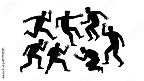  Running and Falling People Silhouettes – Dynamic Panic and Danger Poses Set