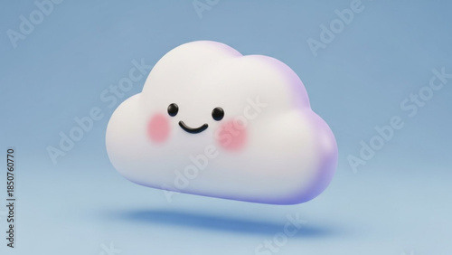 A cheerful white cartoon cloud with a smiling face floats against a light blue background