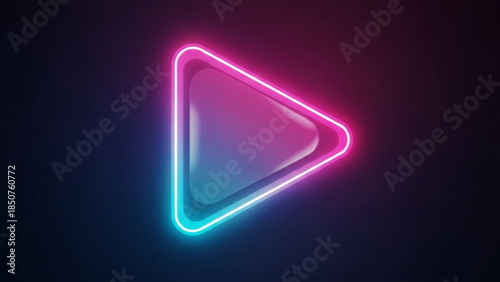 Neon play button icon with pink and blue gradient glow on dark background for media and entertainment