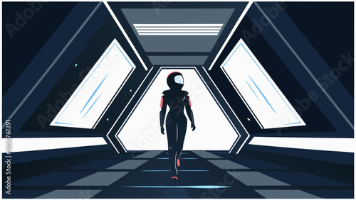 silhouette of a woman walking in a corridor