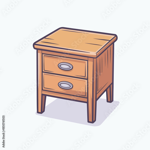 A simple yet elegant wooden nightstand with two drawers features a timeless design, reflecting functionality and style in contemporary bedroom decor.