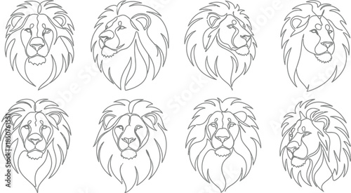 Lion head line art set